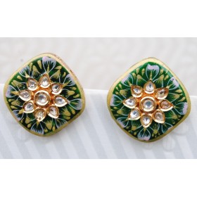  Enamel Floral Square Gold Stud Earrings